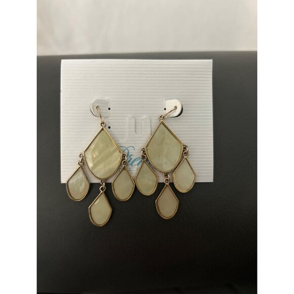 Gold Tone Teardrop Dangle Earrings With Mother Of Pearl Inlay Premier Designs - Picture 1 of 6